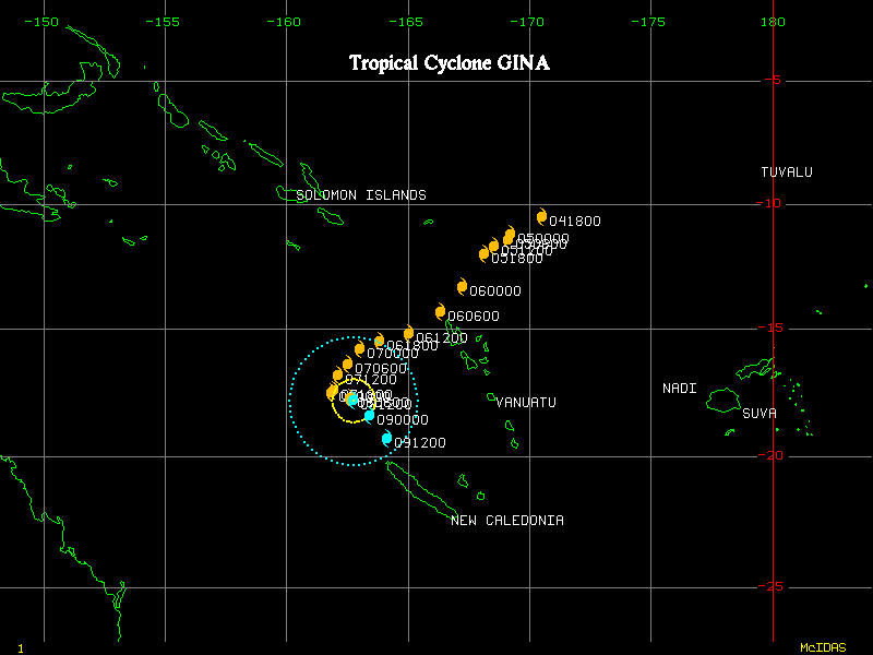 recent track map of Cyclone Gina